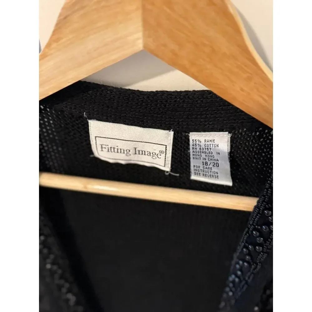Vintage Fitting Image Black‎ Beaded Ribbon Vest Embroidered Vest Size 18/20 ✨